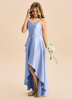 Azazie Eirlys Junior Ice A-Line Pleated Stretch Satin Dress image3