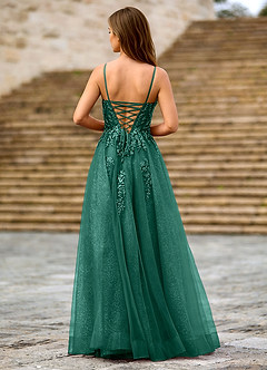 Milliener Dunkelgrün Tüllblumen-Abendkleid image2