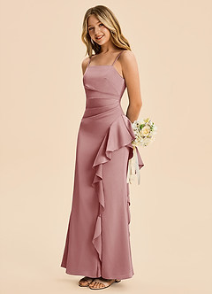 Azazie Lyla Junior Dusty Rose Mermaid Pleated Stretch Satin Dress image1