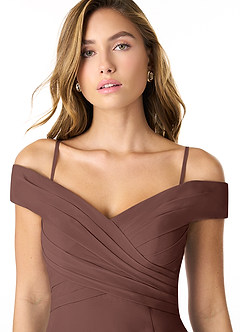 Azazie Lecia Robes de demoiselle d'honneur Robe Empire Convertible en Mousseline de soie Schulterfrei, plissiert Expresso image2
