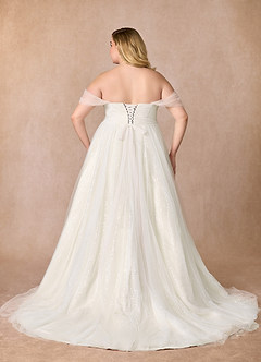 Azazie Maia Wedding Dresses Diamond White Cream A-Line Off the Shoulder Tulle Dress image15