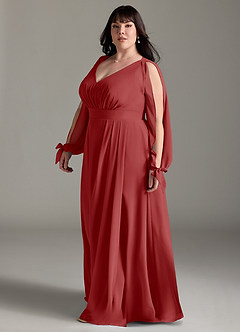 Azazie Matilda Bridesmaid Dresses Rust A-Line Long Sleeve Chiffon Dress image11
