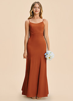 Azazie Lioren Junior Cinnamon Sheath Bow Stretch Satin Dress image5