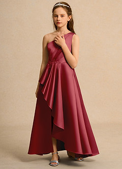 Azazie Taffy Girls Formal Vente Finale Robe Trapèze en Mat Satiné Dentelle Dark Green image5