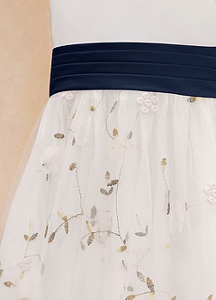Azazie Pollie Flower Girl Dresses Ivory Dark Navy A-Line Bow Tulle Dress image14