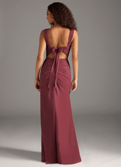 Azazie Jesaphine Bridesmaid Dresses Merlot Sheath Bow Chiffon Dress image2