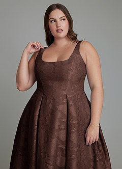 Azazie Amalie Bridesmaid Dresses Ganache A-Line Pleated Floral Burnout Dress image13