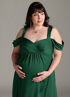 Azazie Rhea Maternity Bridesmaid Dresses A-Line Off-The-Shouler Pleated Stretch Satin Floor-Length Dress image12