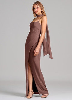 Azazie Calandra Suknie dla druhen Osłona Pofałdowany Szyfon Do ziemi Sukienka image4