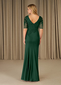 Azazie Ivanna Final Sale Dark Green Mermaid Lace Dress image2