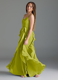 Azazie Peyton Junior Lemongrass A-Line V-Neck Cascading Ruffles Chiffon Dress image4