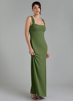 Azazie Ariel Bridesmaid Dresses Olive Mermaid Square Neckline Premium Stretch Jersey Dress image6