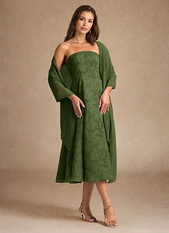 Azazie Lorain Mother of the Bride Dresses Olive A-Line Pleated Floral Burnout Dress image1