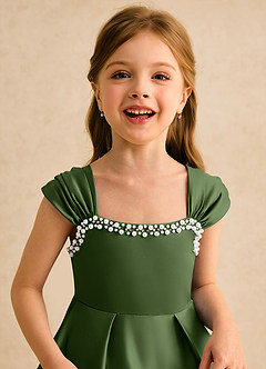 Azazie Yosemite Flower Girl Dresses Olive Ball-Gown Sweetheart Neckline Matte Satin Dress image7