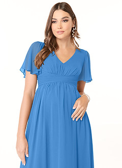 Azazie Verna Brautjungfernkleider für Schwangere A-Linie V-Hals Gerüscht Chiffon Bodenlänge Kleid image5