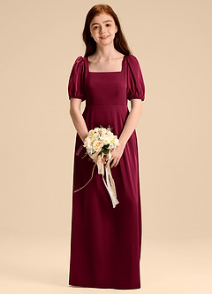 Azazie Briar Junior Burgundy A-Line Bow Stretch Satin Dress image1