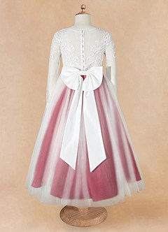 Azazie Elodie Flower Girl Dresses Ivory Burgundy Ball-Gown Lace Dress image11