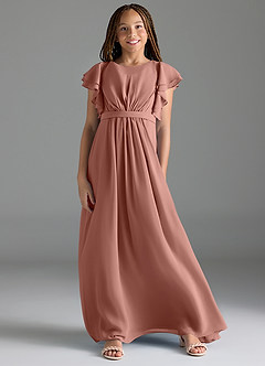 Azazie Daphne Junior Agave A-Line Pleated Chiffon Dress image1
