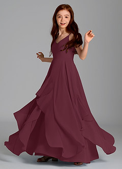 Azazie Karan Junior Abito A-Line in Chiffon Cabernet image5