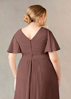 Azazie Morning Glory Abiti per la Madre della Sposa Abito A-Line in Chiffon Increspato con Scollo a V Espresso image10