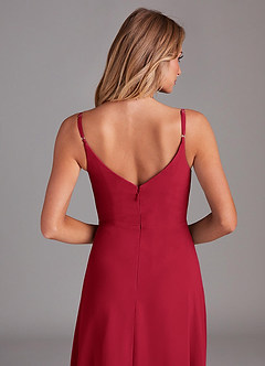 Azazie Daenerys Brautjungfernkleider A-Linie Kutte Chiffon Kleid Scharlachrot image7