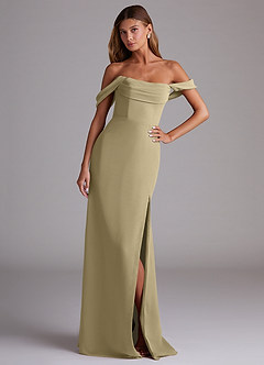 Azazie Saige Jurken voor bruidsmeisjes Converteerbaar Jurk van Chiffon met A-Lijn Off the Shoulder Mosgroen image4