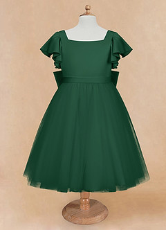 Azazie Kaeya Flower Girl Dresses Dark Green A-Line Bow Tulle Dress image5