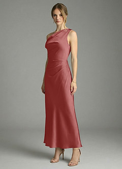 Azazie Emerson Robes de demoiselle d'honneur Robe Sirène en Satin extensible Épaule décolletée Antique Rose image4