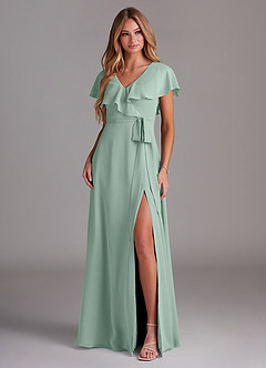 Azazie Lainey Bridesmaid Dresses Agave A-Line with Pockets Chiffon Dress image3