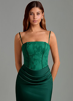 Azazie Emilia Bridesmaid Dresses Emerald Mermaid Strapless Stretch Satin Dress image6