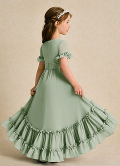 Azazie Kass Flower Girl Dresses Dusty Sage A-Line Pleated Chiffon Dress image6