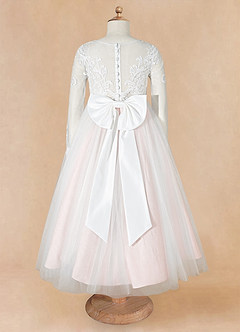 Azazie Elodie Flower Girl Dresses Ivory Blushing Pink Ball-Gown Lace Dress image11
