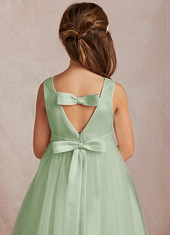 Azazie Marlee Final Sale Dusty Sage A-Line Pleated Matte Satin Dress image2