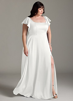 Azazie Bondi Bridesmaid Dresses White A-Line Bow Stretch Satin Dress image3