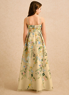 Azazie Lark Girls Formal Flower Girl Dresses Canary A-Line Pleated Lace Dress image2