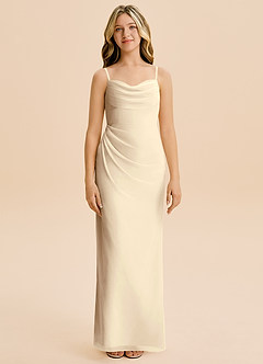 Azazie Mai Junior Champagne Sheath Pleated Chiffon Dress image3
