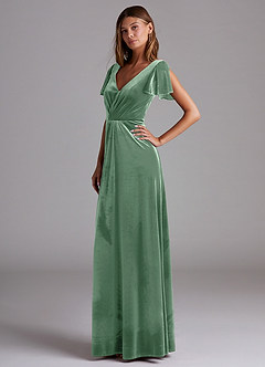 Azazie Soren Robes de demoiselle d'honneur Robe Trapèze en velours Eucalyptus image3