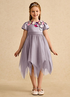Azazie Janna Flower Girl Dresses Dusk A-Line with Sleeves Matte Satin Dress image3