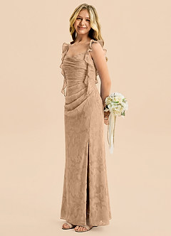 Azazie Jessamine Junior Vestido Champán de Devoré floral de Corte Sirena con Escote corazón image3