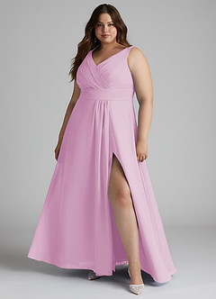 Azazie Karina Bridesmaid Dresses Candy Pink A-Line Pleated Chiffon Dress image6