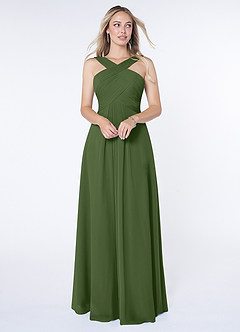Azazie Kaleigh Bridesmaid Dresses Olive A-Line Pleated Chiffon Dress image1