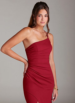 Azazie Eren Jurken voor thuis passen Jurk van Stretch crêpe met Kolom One-Shoulder Zwart image6
