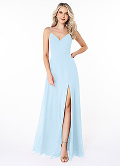 Azazie Lena Bridesmaid Dresses Sky Blue A-Line Lace Chiffon Dress image1