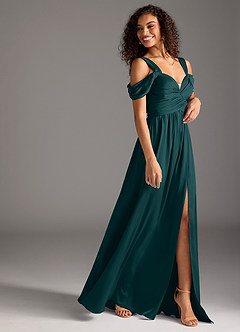 Azazie Lianne Jurken voor bruidsmeisjes Jurk van Stretch Satijn met A-Lijn Off the Shoulder Pijnboom image6