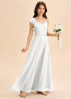 Azazie Kelsea Junior Linia A Marszczony Szyfon Długość podłogi Młodsza druhna Sukienka image3