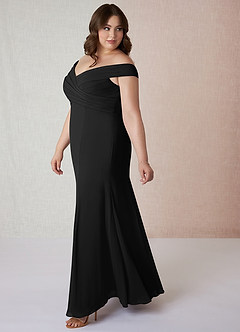 Azazie Lecia Robes de demoiselle d'honneur Robe Empire Convertible en Mousseline de soie Schulterfrei, plissiert Noir image10