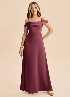 Azazie Lettie Junior A-Line Off-Shoulder Stræk satin Gulv-længde Junior brudepige Kjole image4