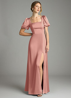 Azazie Fyona Abiti da Damigella Abito A-Line in Raso Elasticizzato Plissettato Rosetta image3