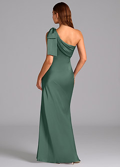 Azazie Yuanna Bridesmaid Dresses Eucalyptus Mermaid One Shoulder Stretch Satin Dress image2