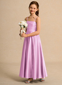 Azazie Pebbles Girls Formal Robe Demoiselle D'honneur Fillette Robe Trapèze en Mat Satiné Plissée Rose Bonbon image5